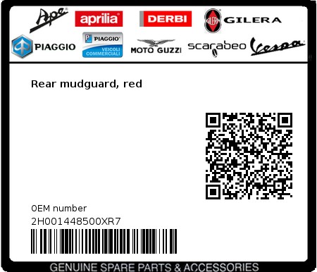 Product image: Moto Guzzi - 2H001448500XR7 - Rear mudguard, red  0