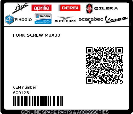 Product image: Moto Guzzi - 600123 - FORK SCREW M8X30  0