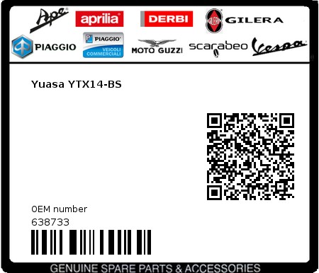 Product image: Moto Guzzi - 638733 - Yuasa YTX14-BS  0