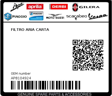 Product image: Moto Guzzi - AP8104924 - FILTRO ARIA CARTA  0