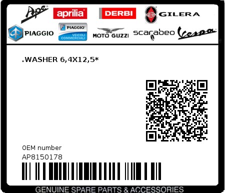 Product image: Moto Guzzi - AP8150178 - .WASHER 6,4X12,5*  0