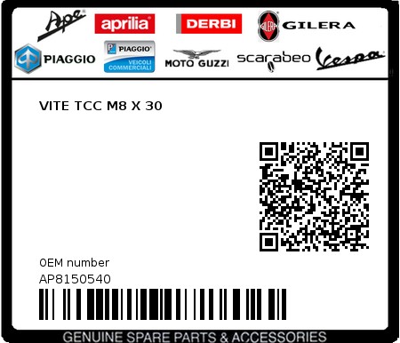 Product image: Moto Guzzi - AP8150540 - VITE TCC M8 X 30  0