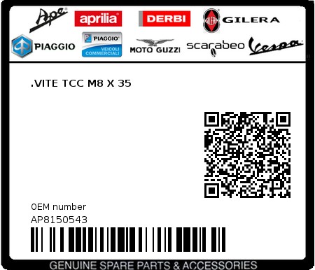 Product image: Moto Guzzi - AP8150543 - .VITE TCC M8 X 35  0