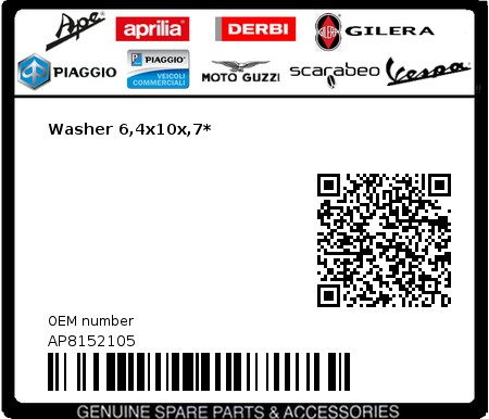 Product image: Moto Guzzi - AP8152105 - Washer 6,4x10x,7*  0
