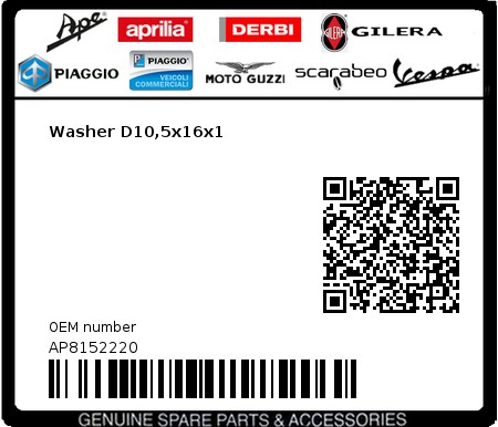Product image: Moto Guzzi - AP8152220 - Washer D10,5x16x1  0