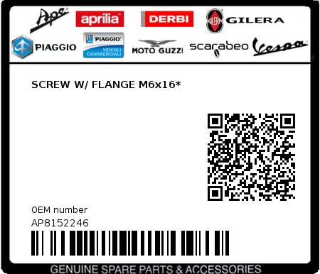 Product image: Moto Guzzi - AP8152246 - SCREW W/ FLANGE M6x16*  0