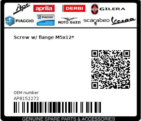Product image: Moto Guzzi - AP8152272 - Screw w/ flange M5x12*  0