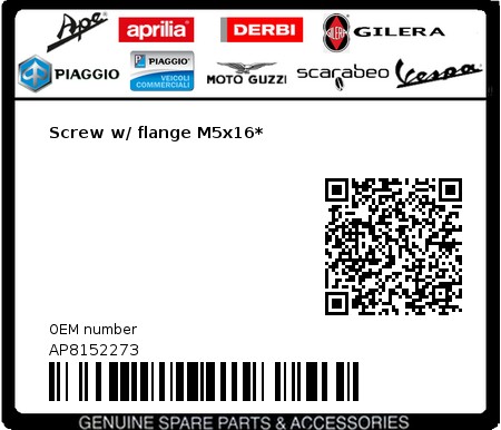 Product image: Moto Guzzi - AP8152273 - Screw w/ flange M5x16*  0
