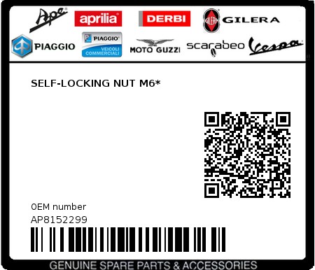 Product image: Moto Guzzi - AP8152299 - SELF-LOCKING NUT M6*  0