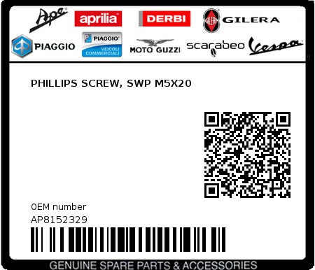 Product image: Moto Guzzi - AP8152329 - PHILLIPS SCREW, SWP M5X20  0