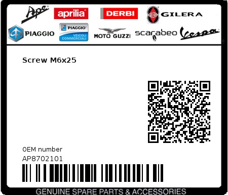 Product image: Moto Guzzi - AP8702101 - Screw M6x25  0