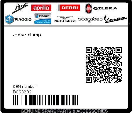 Product image: Moto Guzzi - B063292 - .Hose clamp  0