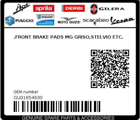 Product image: Moto Guzzi - GU01654630 - .FRONT BRAKE PADS MG GRISO,STELVIO ETC.  0