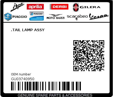 Product image: Moto Guzzi - GU03740950 - .TAIL LAMP ASSY  0