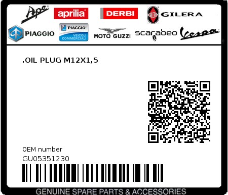 Product image: Moto Guzzi - GU05351230 - .OIL PLUG M12X1,5  0
