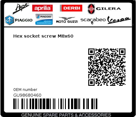 Product image: Moto Guzzi - GU98680460 - Hex socket screw M8x60  0