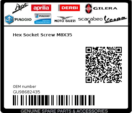 Product image: Moto Guzzi - GU98682435 - Hex Socket Screw M8X35  0