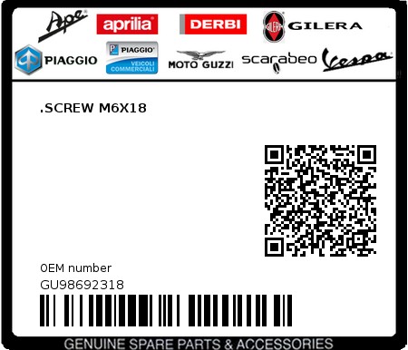 Product image: Moto Guzzi - GU98692318 - .SCREW M6X18  0