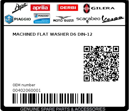 Product image: Aprilia - 00402060001 - MACHINED FLAT WASHER D6 DIN-12  0