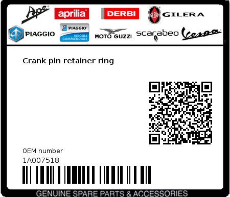 Product image: Aprilia - 1A007518 - Crank pin retainer ring  0