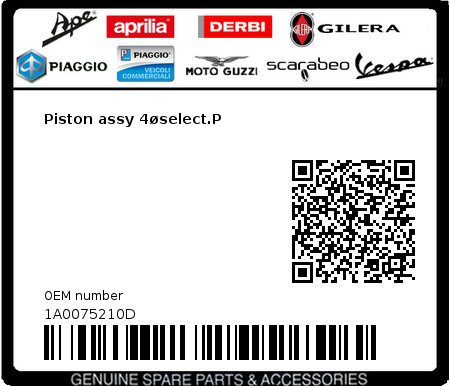 Product image: Aprilia - 1A0075210D - Piston assy 4øselect.P  0