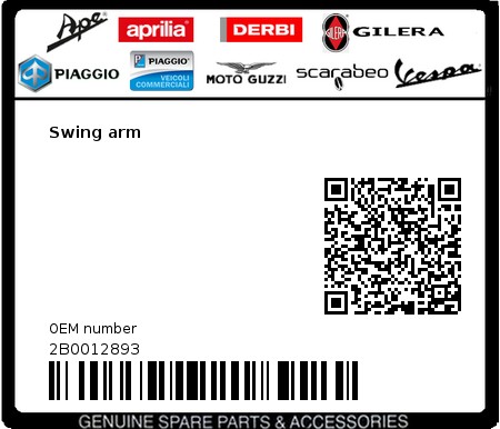 Product image: Aprilia - 2B0012893 - Swing arm  0