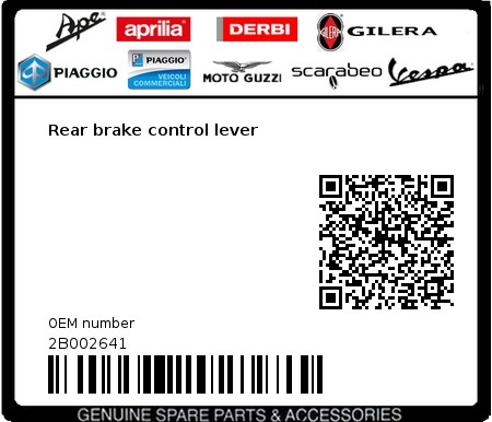 Product image: Aprilia - 2B002641 - Rear brake control lever  0