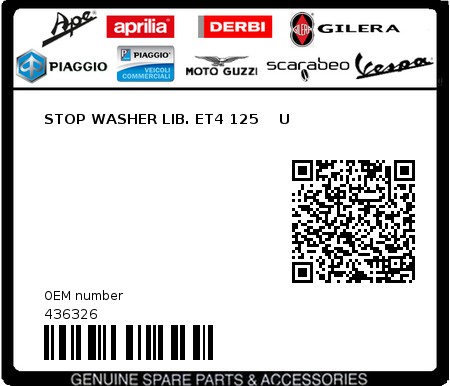 Product image: Aprilia - 436326 - STOP WASHER LIB. ET4 125    U  0