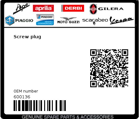 Product image: Aprilia - 600136 - Screw plug  0