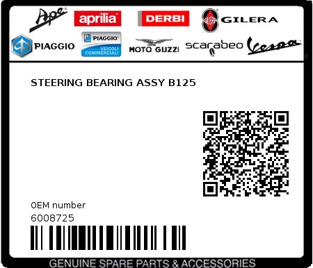 Product image: Aprilia - 6008725 - STEERING BEARING ASSY B125  0