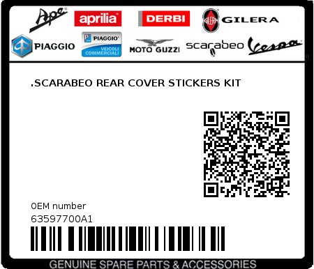 Product image: Aprilia - 63597700A1 - .SCARABEO REAR COVER STICKERS KIT  0