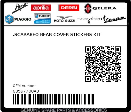Product image: Aprilia - 63597700A3 - .SCARABEO REAR COVER STICKERS KIT  0