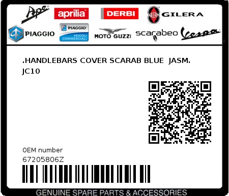 Product image: Aprilia - 67205806Z - .HANDLEBARS COVER SCARAB BLUE  JASM. JC10  0