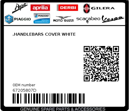 Product image: Aprilia - 67205807D - .HANDLEBARS COVER WHITE  0