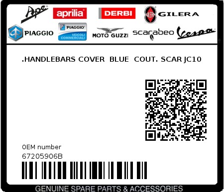 Product image: Aprilia - 67205906B - .HANDLEBARS COVER  BLUE  COUT. SCAR JC10  0