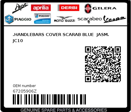 Product image: Aprilia - 67205906Z - .HANDLEBARS COVER SCARAB BLUE  JASM. JC10  0