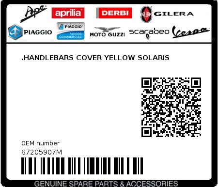Product image: Aprilia - 67205907M - .HANDLEBARS COVER YELLOW SOLARIS  0