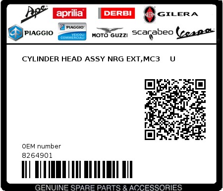 Product image: Aprilia - 8264901 - CYLINDER HEAD ASSY NRG EXT,MC3    U  0