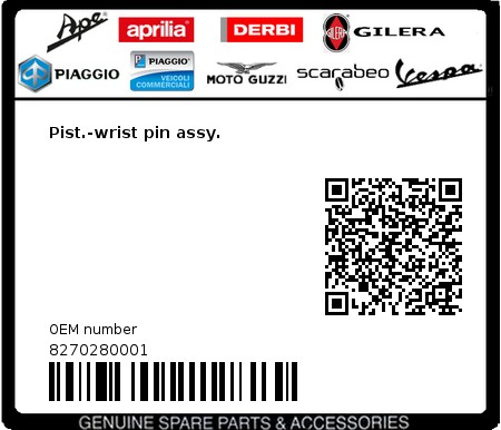 Product image: Aprilia - 8270280001 - Pist.-wrist pin assy.  0