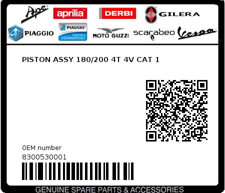 Product image: Aprilia - 8300530001 - PISTON ASSY 180/200 4T 4V CAT 1  0