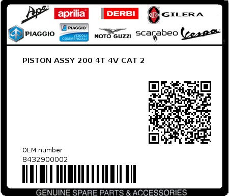 Product image: Aprilia - 8432900002 - PISTON ASSY 200 4T 4V CAT 2  0