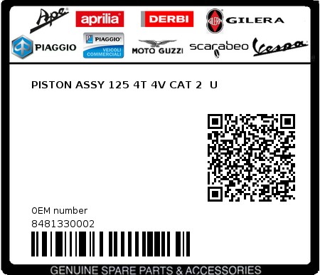 Product image: Aprilia - 8481330002 - PISTON ASSY 125 4T 4V CAT 2  U  0