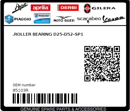 Product image: Aprilia - 85103R - .ROLLER BEARING D25-D52-SP1  0