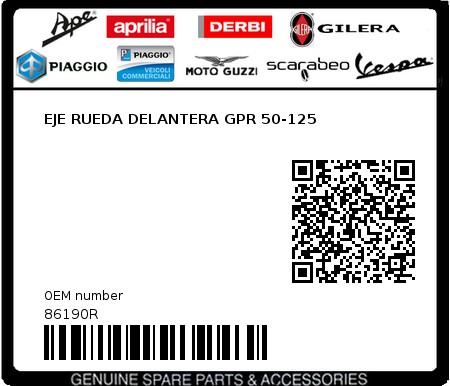 Product image: Aprilia - 86190R - EJE RUEDA DELANTERA GPR 50-125  0