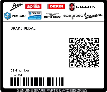 Product image: Aprilia - 86239R - BRAKE PEDAL  0