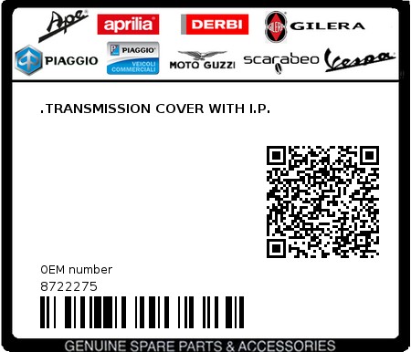 Product image: Aprilia - 8722275 - .TRANSMISSION COVER WITH I.P.  0