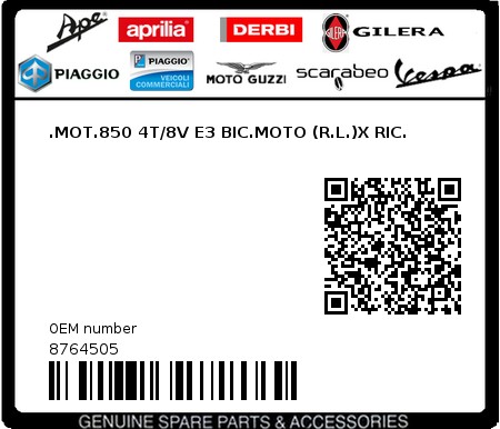 Product image: Aprilia - 8764505 - .MOT.850 4T/8V E3 BIC.MOTO (R.L.)X RIC.  0