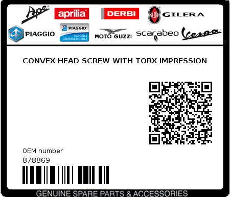 Product image: Aprilia - 878869 - CONVEX HEAD SCREW WITH TORX IMPRESSION  0