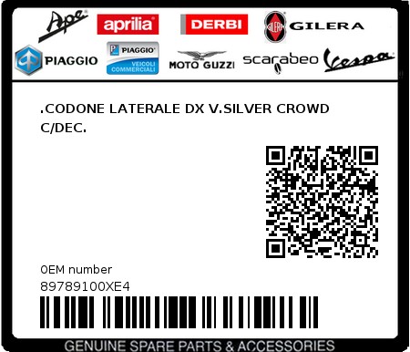 Product image: Aprilia - 89789100XE4 - .CODONE LATERALE DX V.SILVER CROWD C/DEC.  0