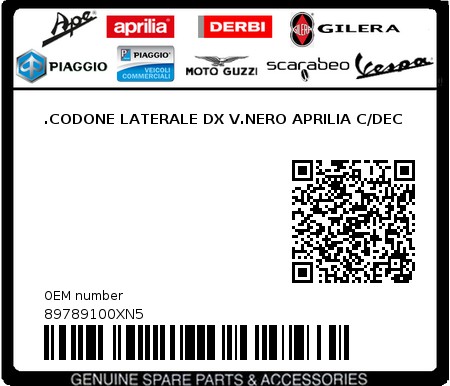 Product image: Aprilia - 89789100XN5 - .CODONE LATERALE DX V.NERO APRILIA C/DEC  0